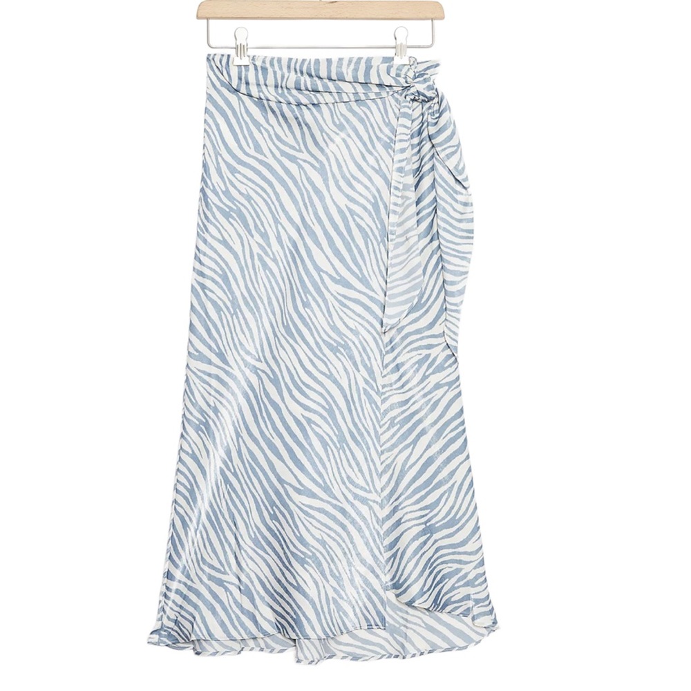 NWT Anthropologie JOA Cerise Zebra Print Midi Skirt Blue White Womens S